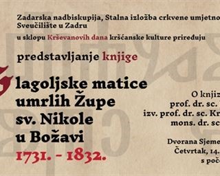 Poziv na predstavljanje knjige „Glagoljske matice umrlih Župe sv. Nikole u Božavi 1731. – 1832.“